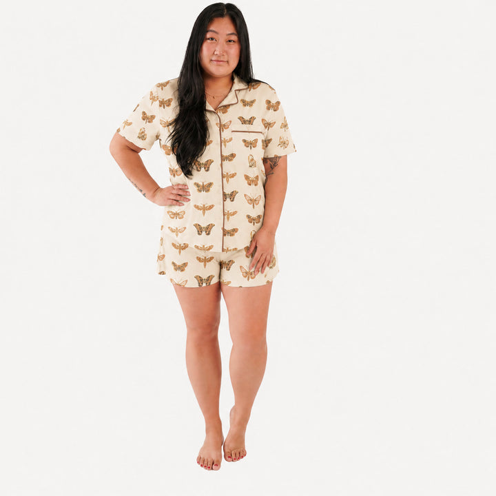 PREORDER womens short sleeve pj set | neutral moth | bamboo