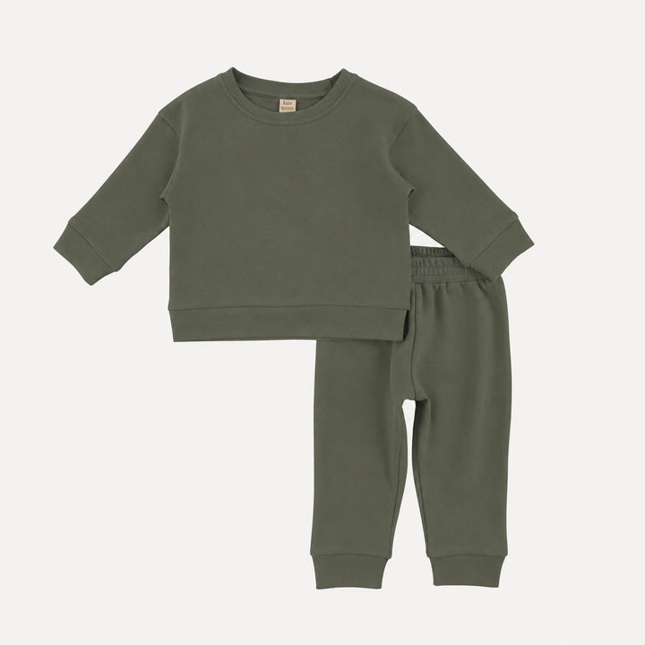 PREORDER long sleeve cuffed jogger set | bronze green | organic cotton interlock