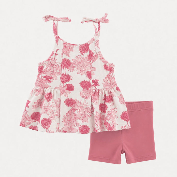 PREORDER spaghetti tie ballerina top + short set | pink retro floral | organic cotton interlock