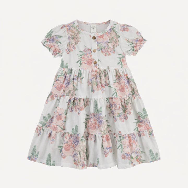 short puff sleeve prairie dress | cactus flower | organic cotton jersey