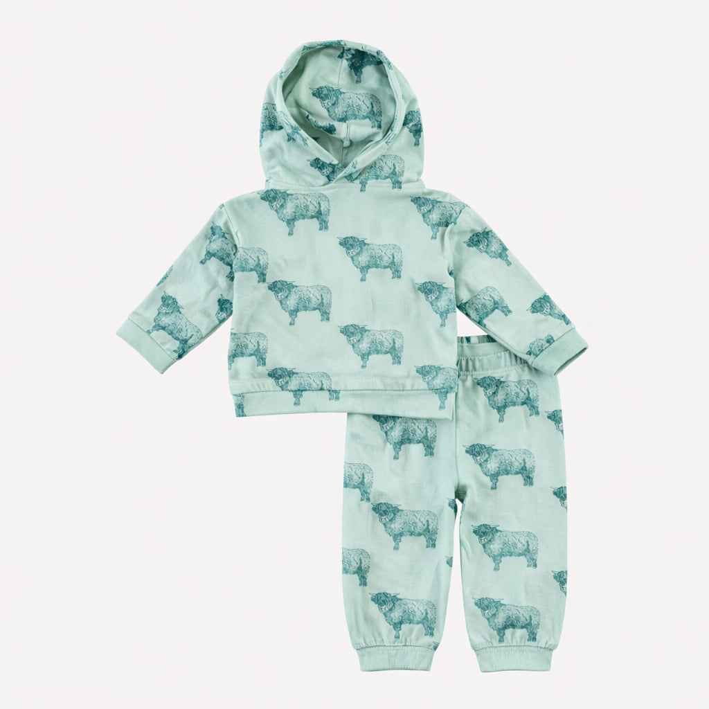 long sleeve hooded cuffed jogger set | highland cow | organic cotton jersey