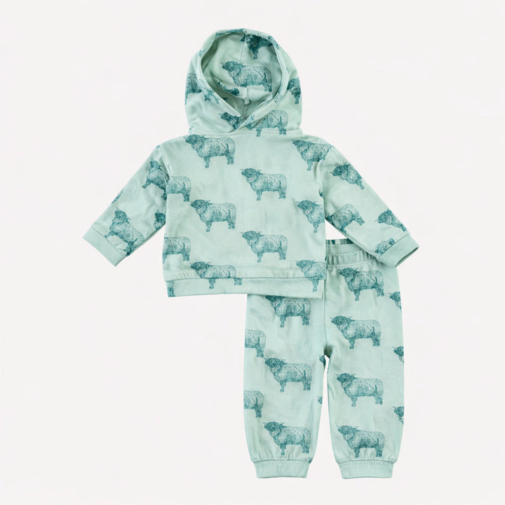 long sleeve hooded cuffed jogger set | highland cow | organic cotton jersey