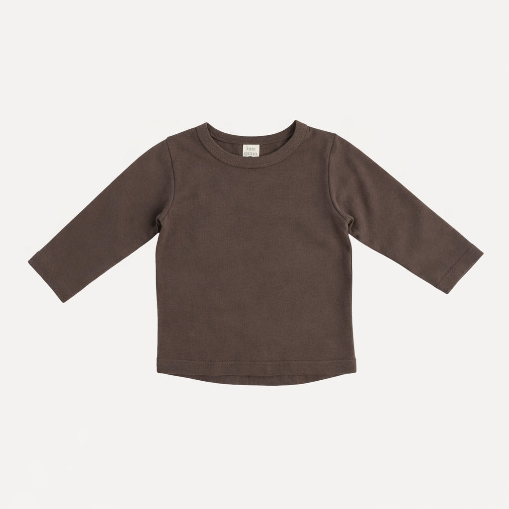 long sleeve essential boxy tee | coffee | organic cotton flat rib