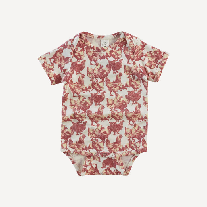 short sleeve lap neck bodysuit | chicken party | bamboo