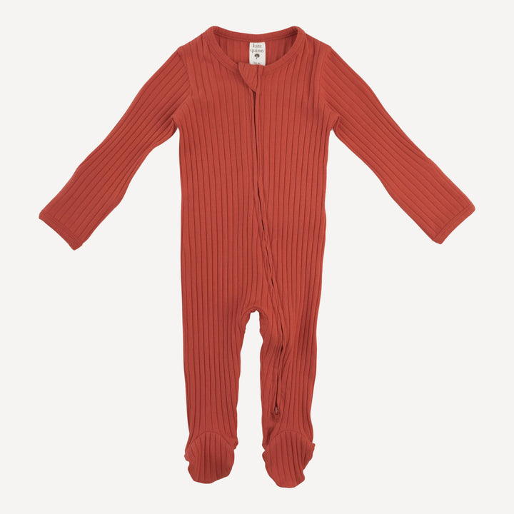 long sleeve two way zipper footie | chili | organic cotton wide rib