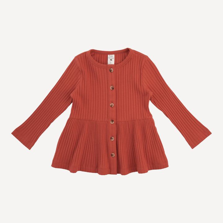 long sleeve button down top | chili | organic cotton wide rib