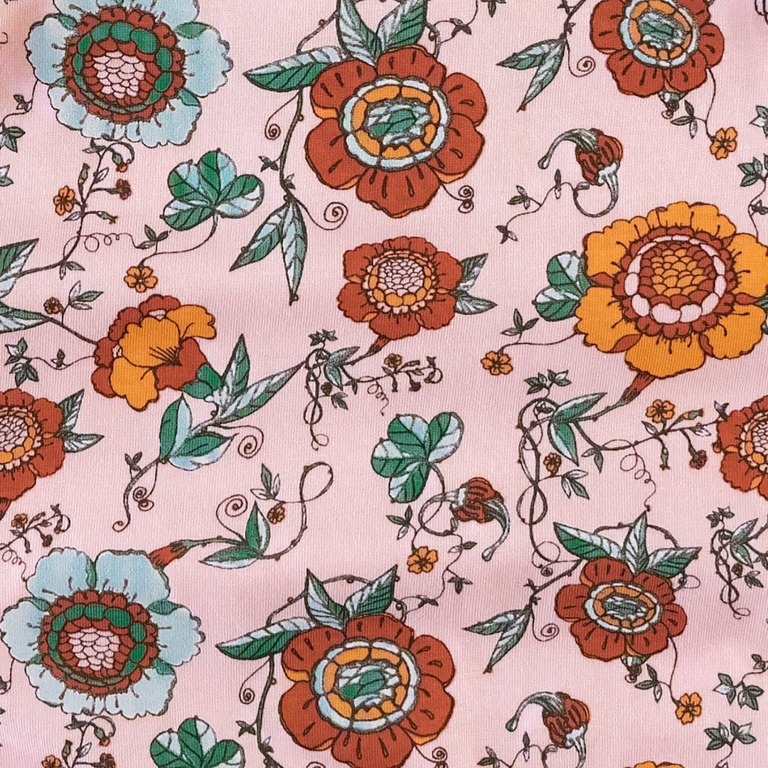 womens half sleeve v-neck pocket button dress | chinoiserie floral | organic cotton jersey