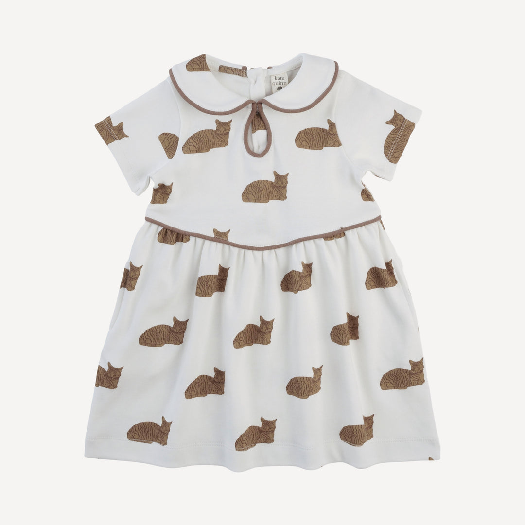 short sleeve peter pan piped keyhole dress | chocolate cat | organic cotton interlock