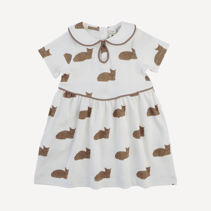 short sleeve peter pan piped keyhole dress | chocolate cat | organic cotton interlock