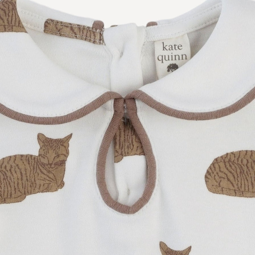 short sleeve peter pan piped keyhole dress | chocolate cat | organic cotton interlock