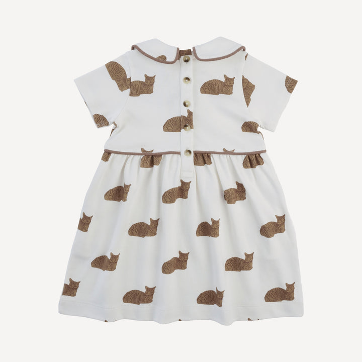 short sleeve peter pan piped keyhole dress | chocolate cat | organic cotton interlock