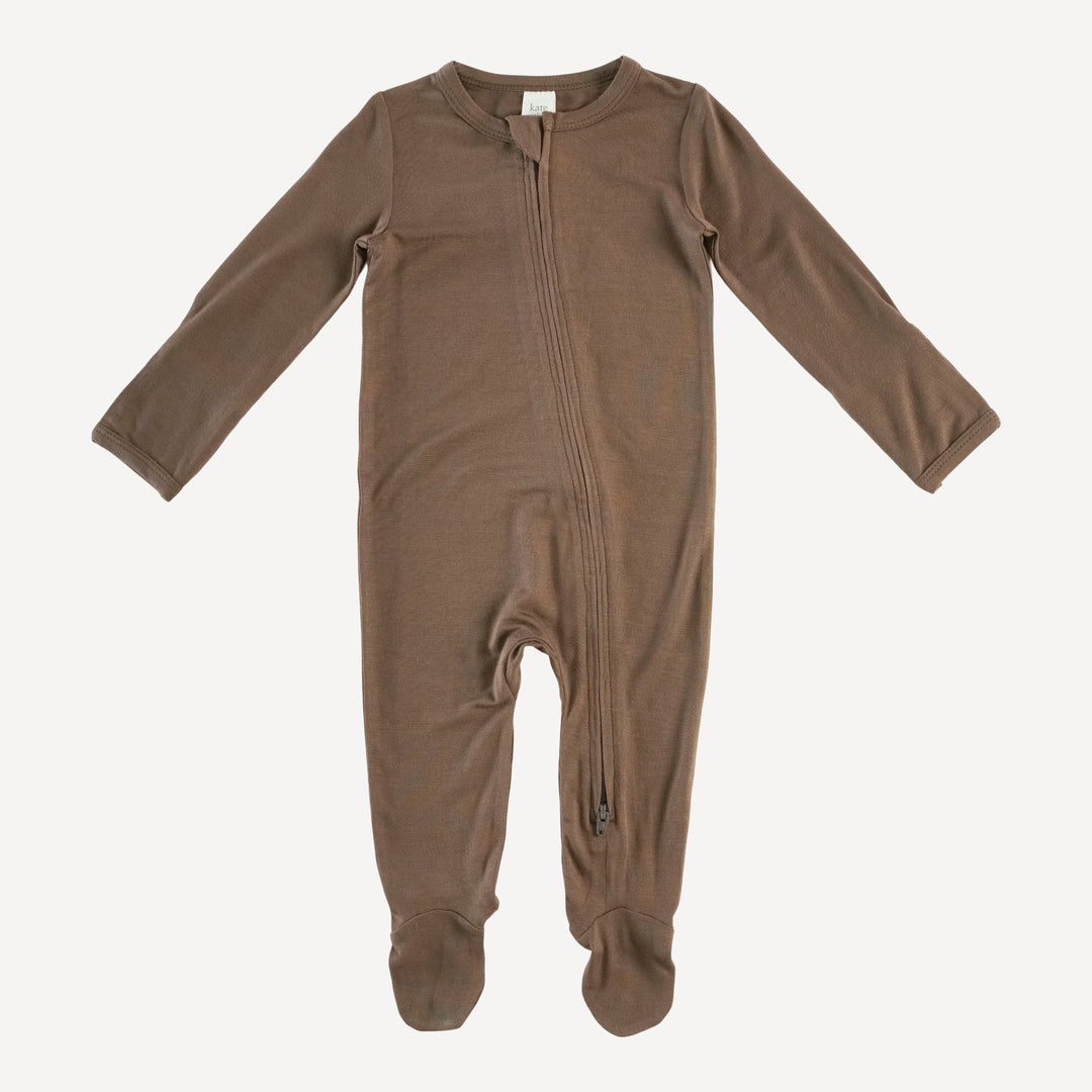 long sleeve zipper footie | chocolate chip | lenzing modal