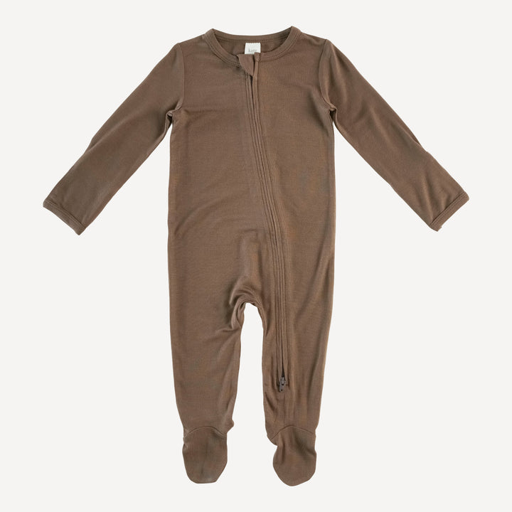 long sleeve zipper footie | chocolate chip | lenzing modal