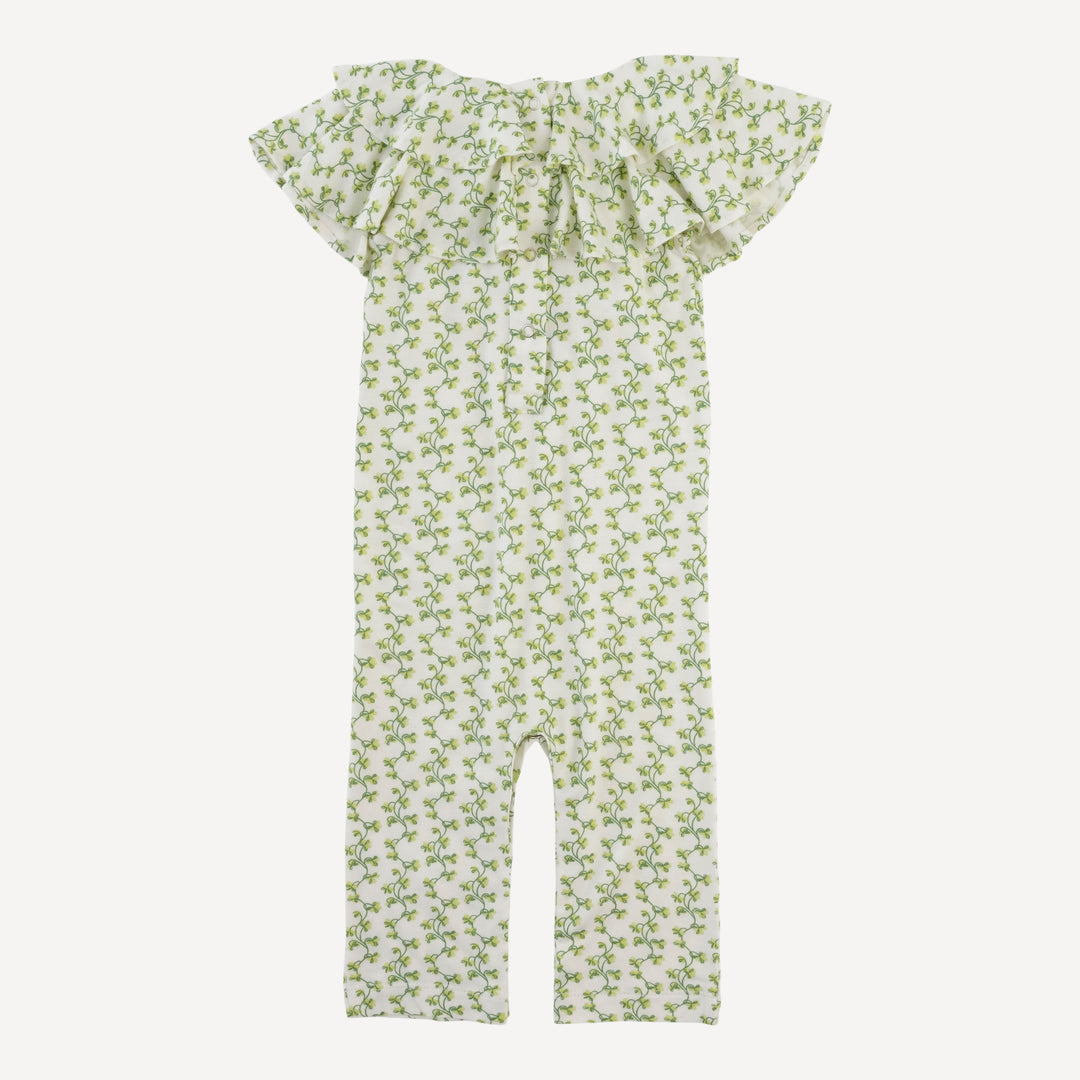 sleeveless double ruffle neck jumpsuit | clover stripe | modal