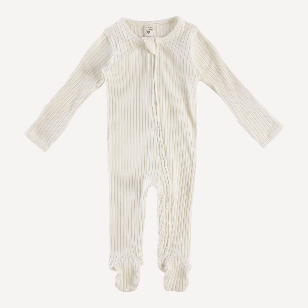 long sleeve zipper footie | coconut | organic cotton wide rib