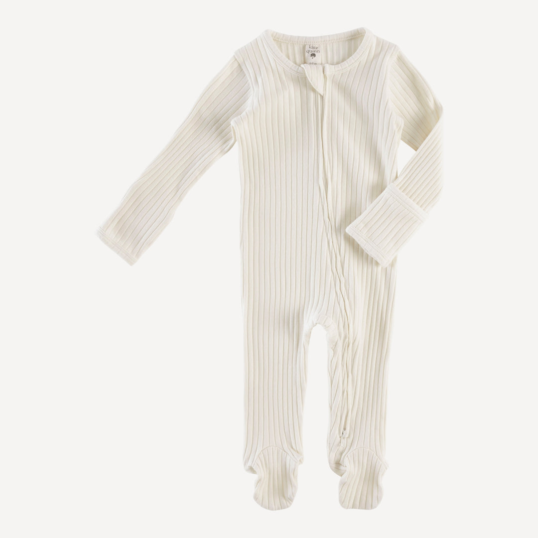 long sleeve zipper footie | coconut | organic cotton wide rib