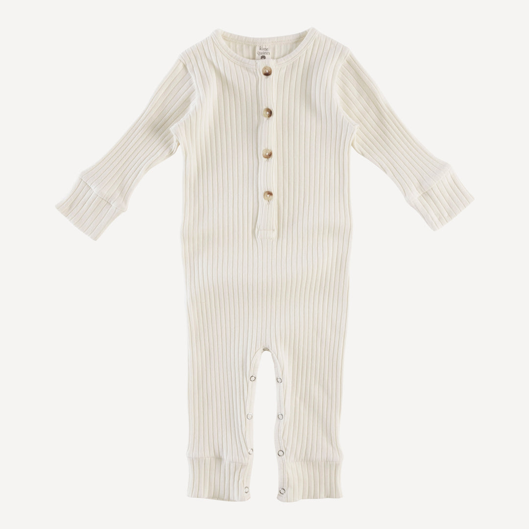 long sleeve sport union suit | coconut | organic cotton wide rib