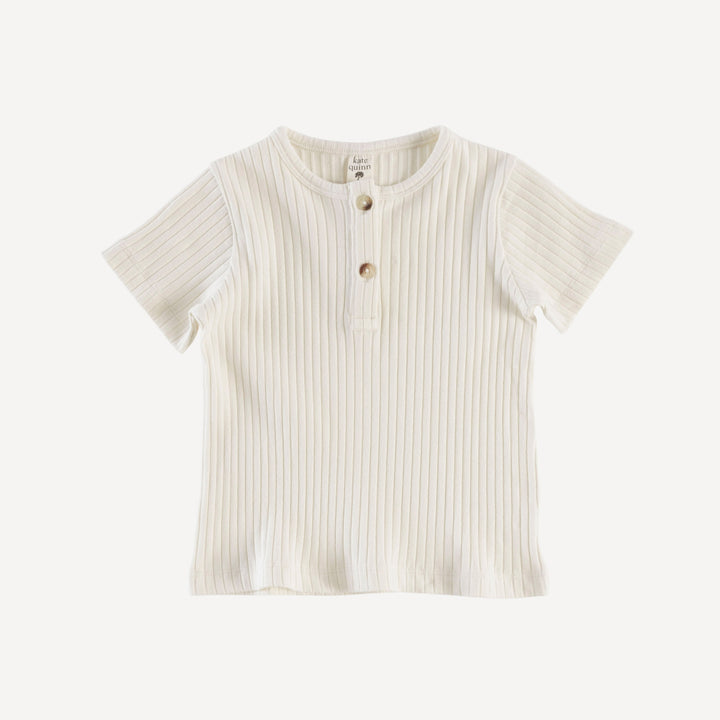 short sleeve basic henley tee | coconut | organic cotton wide rib