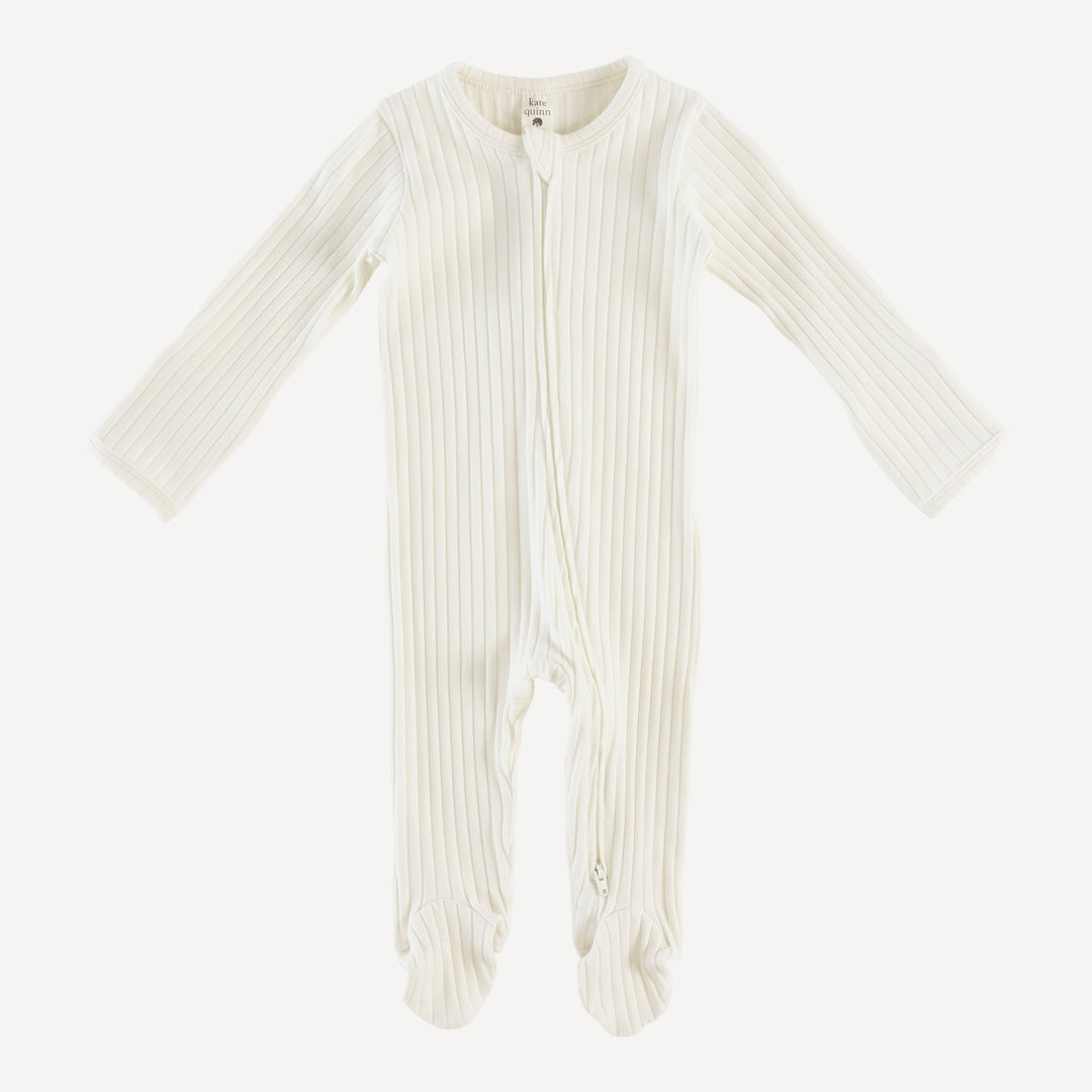 long sleeve zipper footie | coconut | organic cotton wide rib