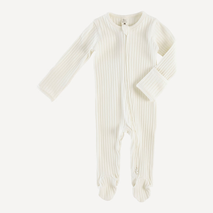 long sleeve zipper footie | coconut | organic cotton wide rib