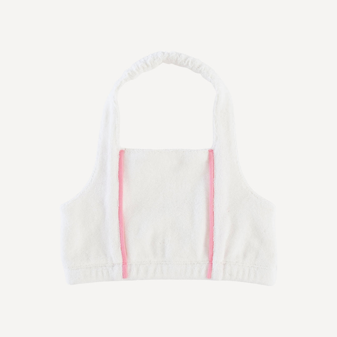piped retro halter sunsuit | coconut | organic cotton terry