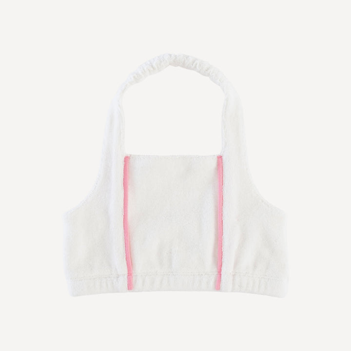 piped retro halter sunsuit | coconut | organic cotton terry