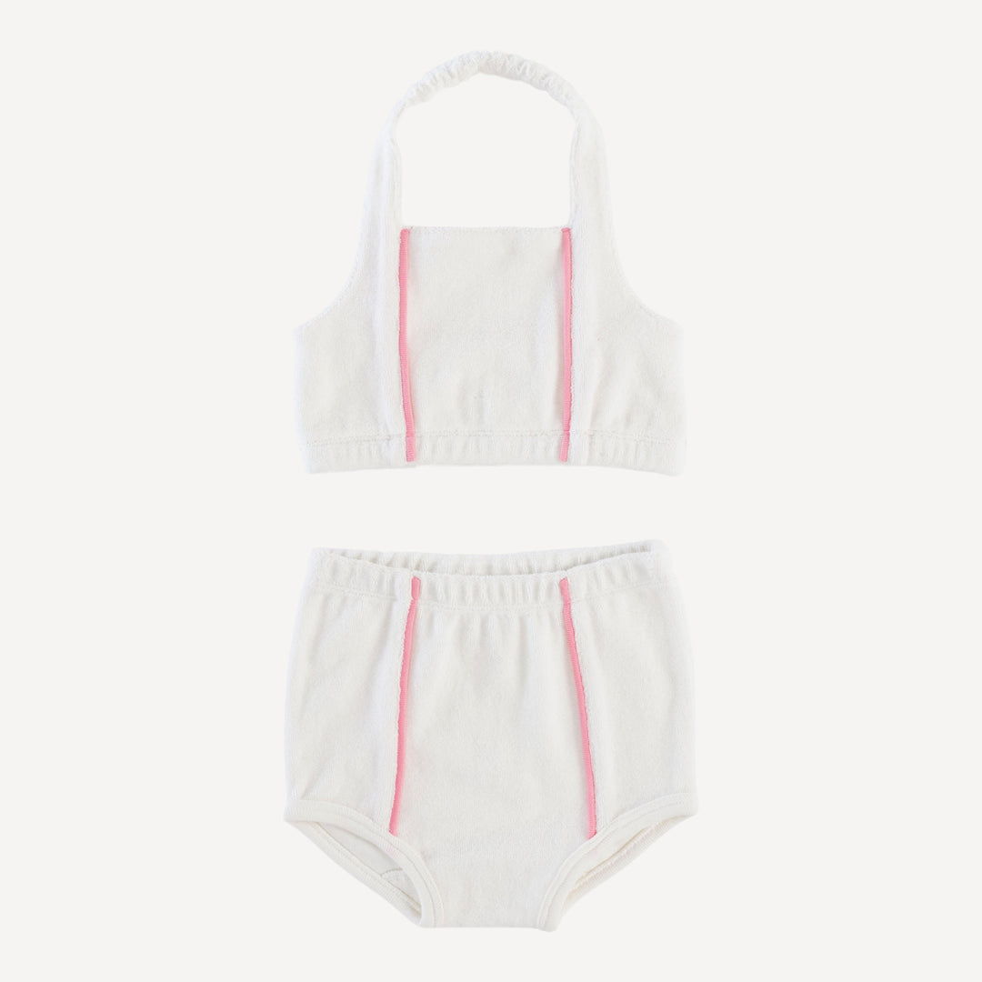 piped retro halter sunsuit | coconut | organic cotton terry