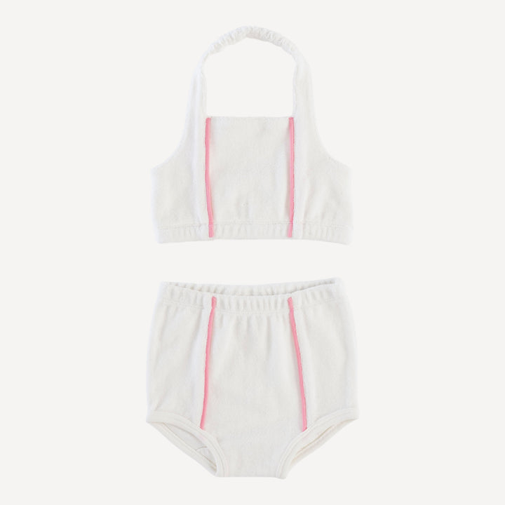 piped retro halter sunsuit | coconut | organic cotton terry