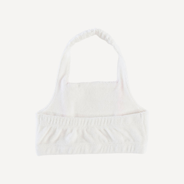 piped retro halter sunsuit | coconut | organic cotton terry