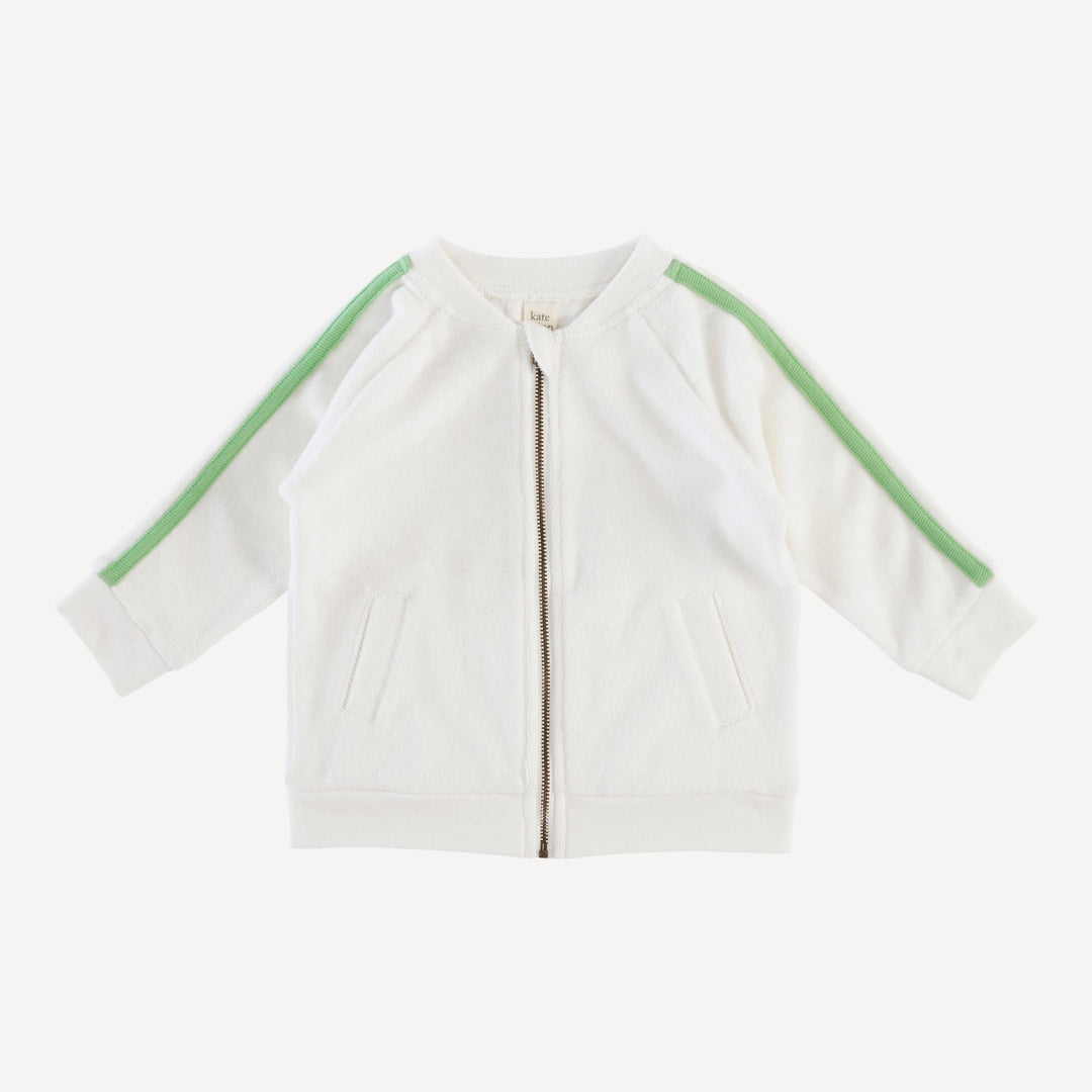 retro stripe track jacket | coconut | organic cotton terry