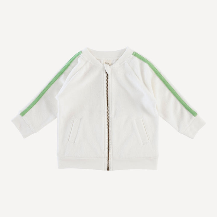 retro stripe track jacket | coconut | organic cotton terry