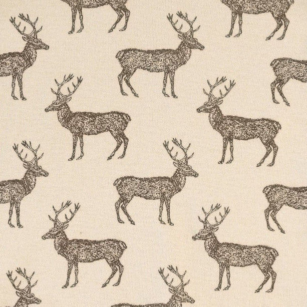 womens long sleeve scoop neck gathered dress | coffee reindeer | organic cotton flat rib
