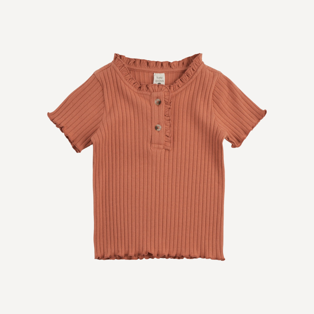 short sleeve ruffle rib henley | copper | organic cotton wide rib