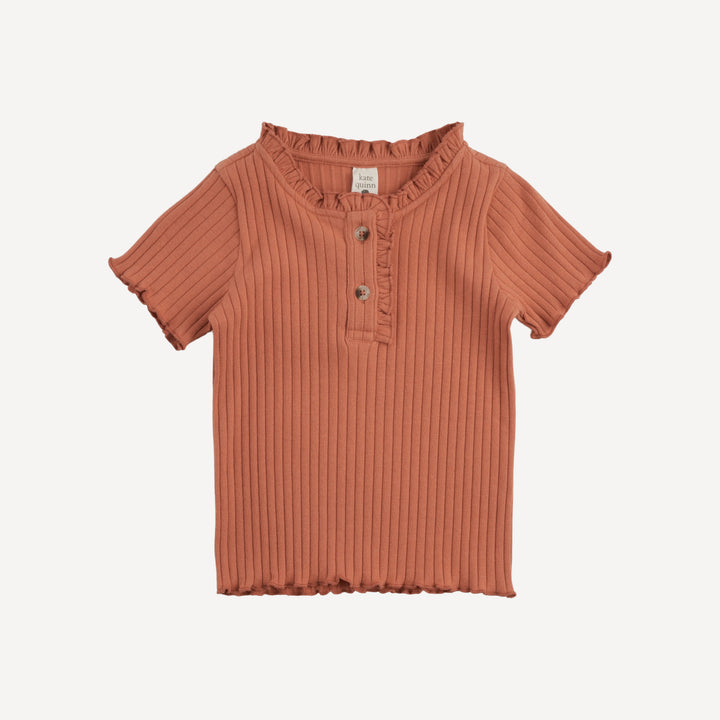short sleeve ruffle rib henley | copper | organic cotton wide rib