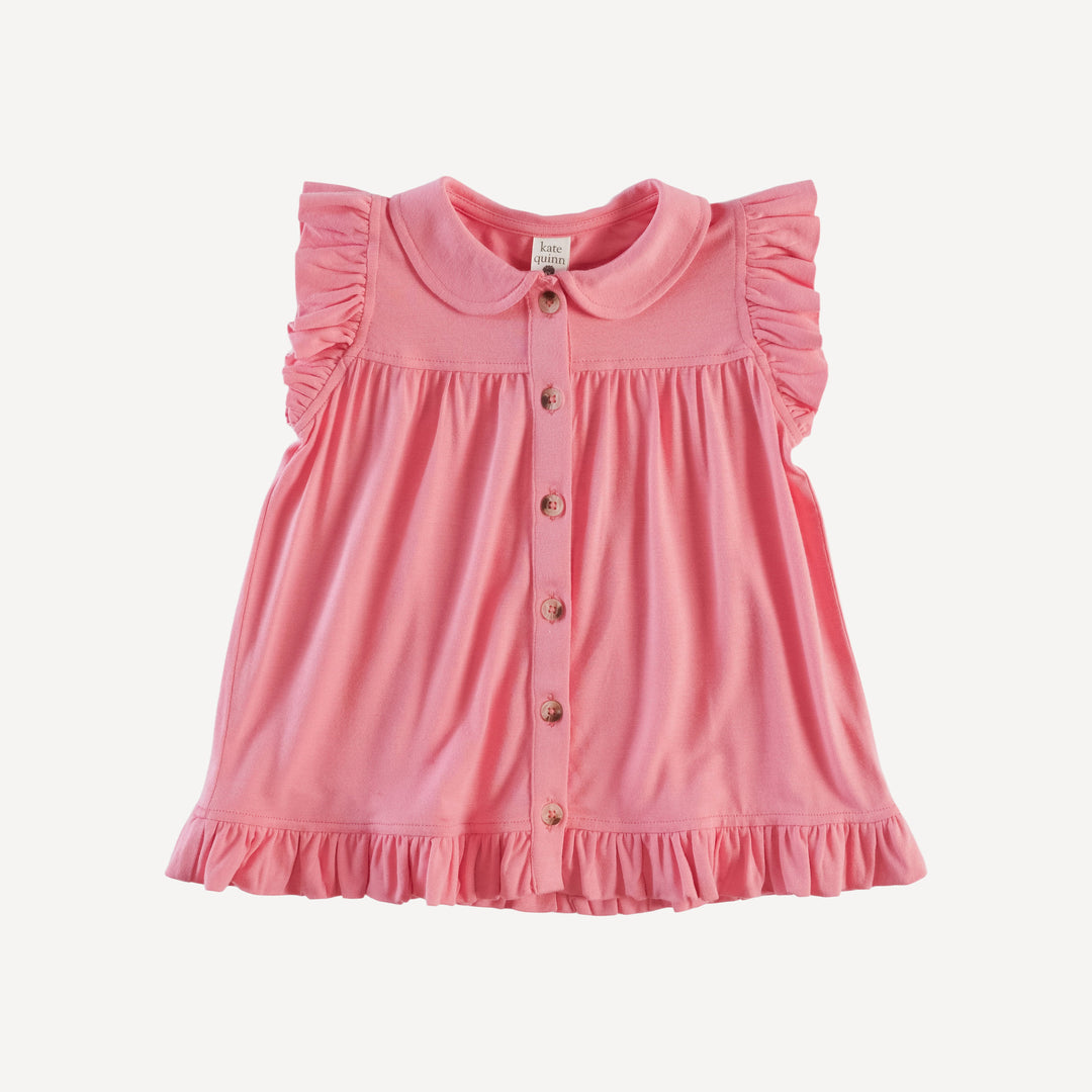 sleeveless peter pan button ruffle top | coral pink | bamboo