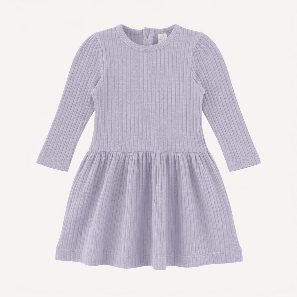 long puff sleeve drop waist dress | lavender | organic cotton wide rib