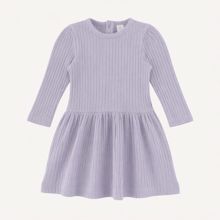 long puff sleeve drop waist dress | lavender | organic cotton wide rib