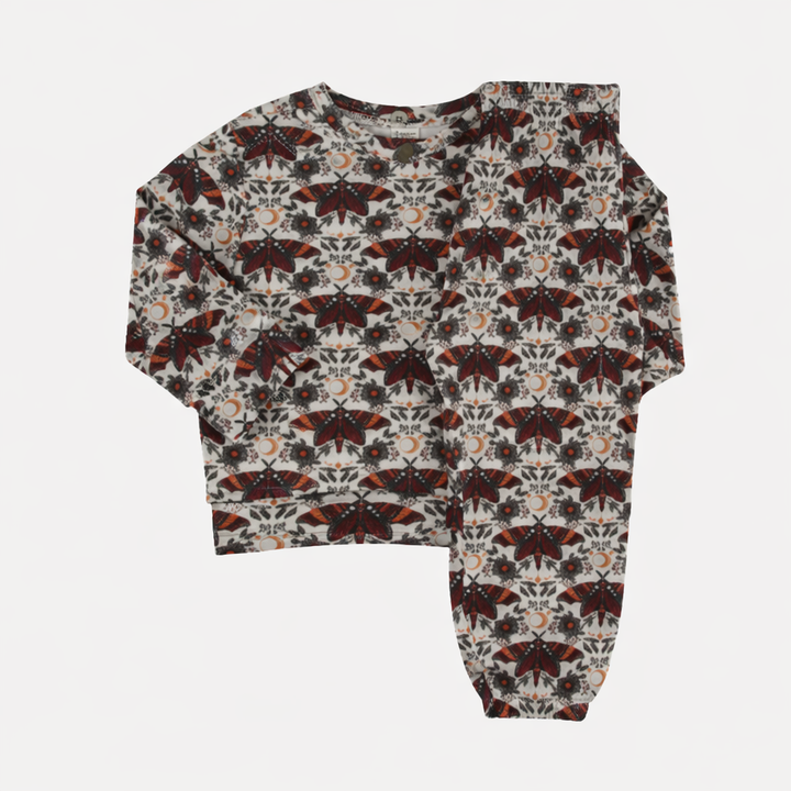 long sleeve relaxed jogger set | dark butterfly night | organic cotton interlock