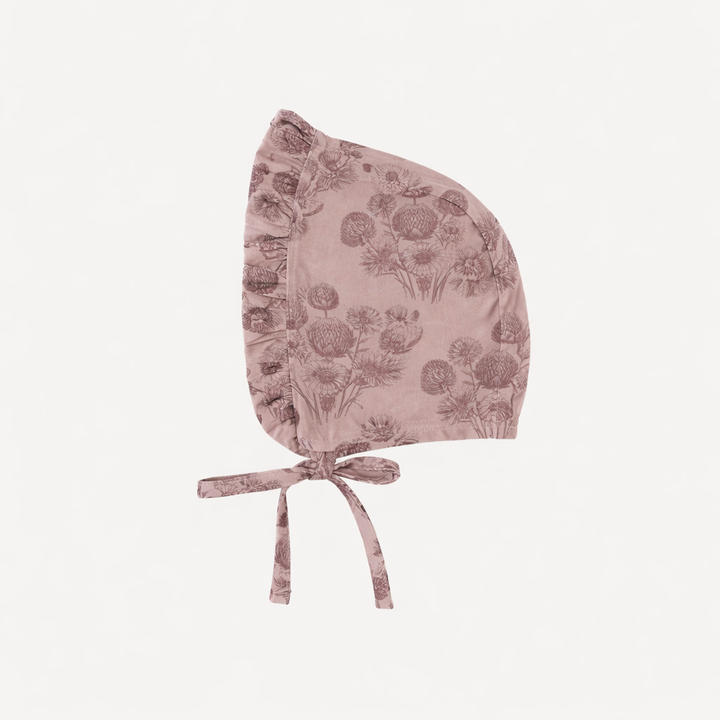 small ruffle bonnet | burlwood dahlia | organic cotton jersey