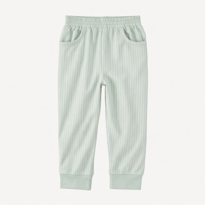 cuffed pocket jogger | forest pinstripes | organic cotton jersey