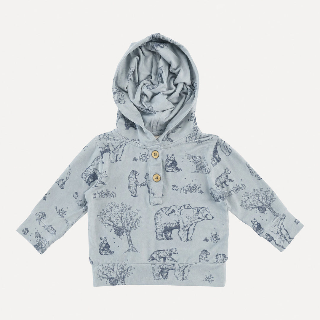 PREORDER long sleeve henley hoodie | opal bear family | organic cotton interlock