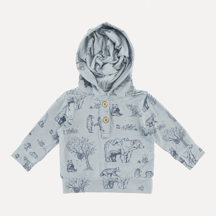 PREORDER long sleeve henley hoodie | opal bear family | organic cotton interlock