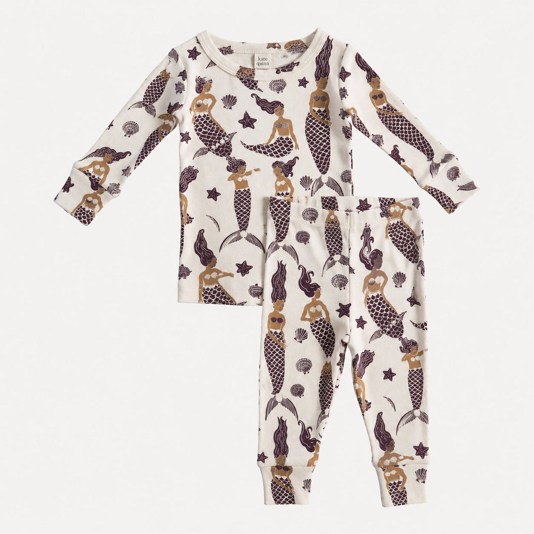 PREORDER long sleeve pj set | purple mermaids | organic cotton interlock