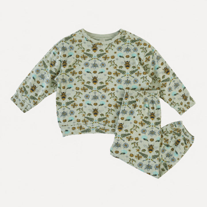 PREORDER long sleeve relaxed jogger set | green litho bee | bamboo