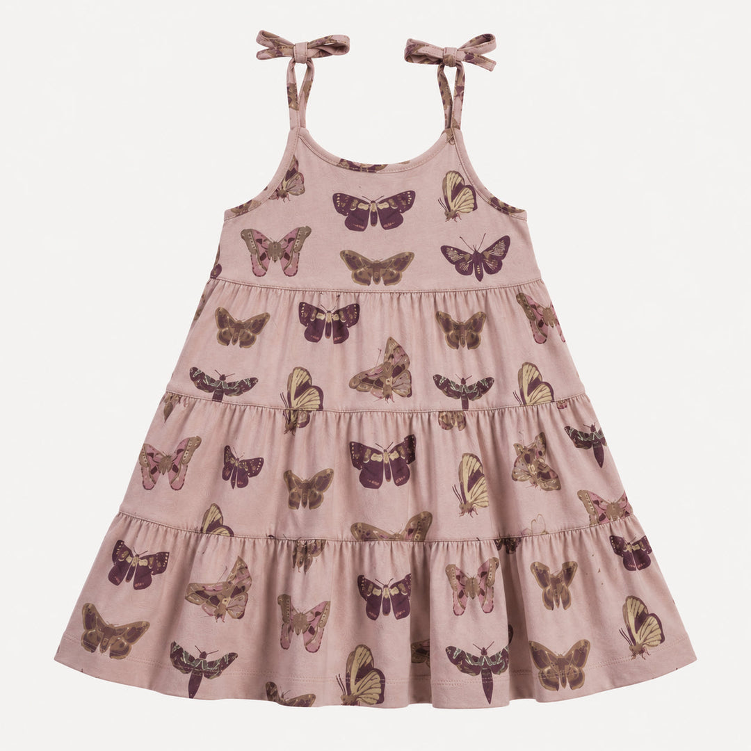 PREORDER spaghetti tie prairie dress | purple moths | organic cotton interlock