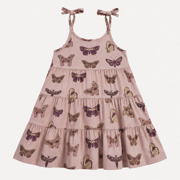 PREORDER spaghetti tie prairie dress | purple moths | organic cotton interlock