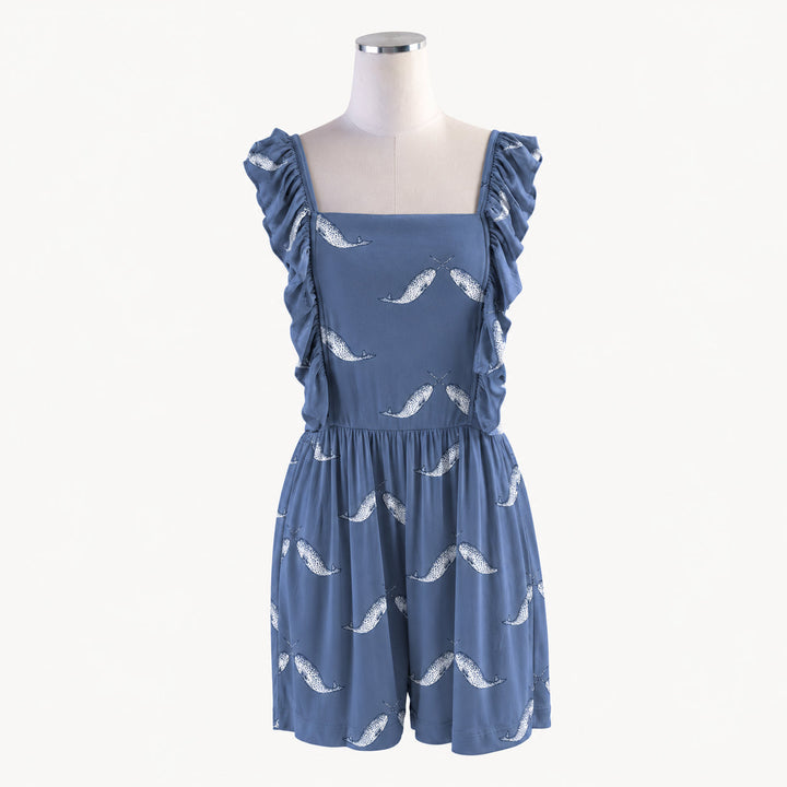 PREORDER womens pinafore ruffle romper | narwhal | modal
