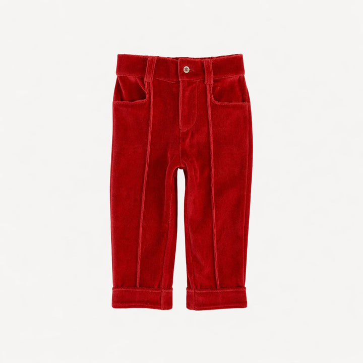 pintuck pant | rococco red | organic cotton velour