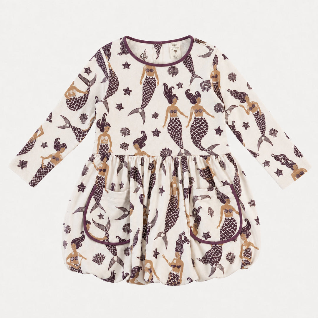 PREORDER long sleeve ida dress | purple mermaids | organic cotton interlock