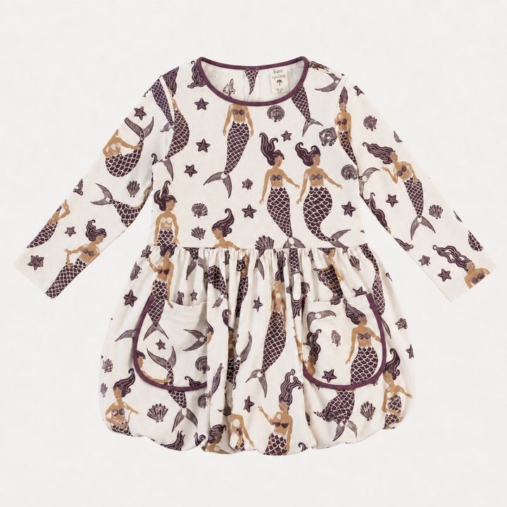 PREORDER long sleeve ida dress | purple mermaids | organic cotton interlock